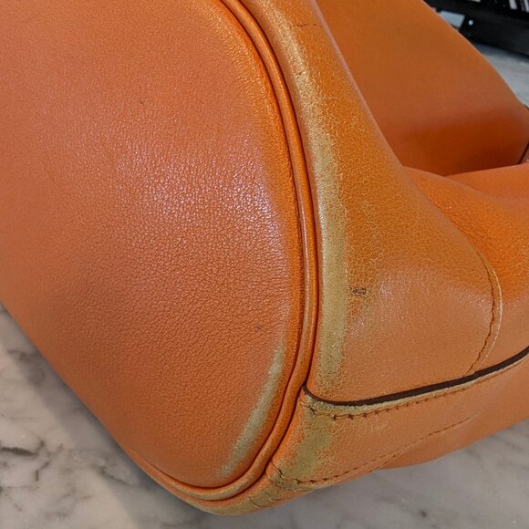 HERMES Vintage Market GM Shoulder Bag Orange Gulliver Leather Circle M 1983 RARE - Picture 11 of 16